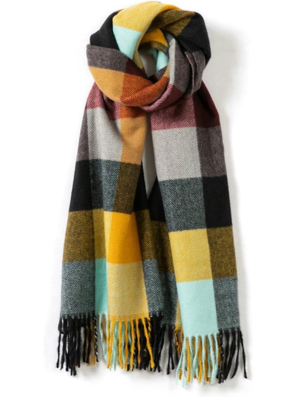 Women's Wool Scarf - Cashmere Feel Winter Checked Scarves for Women, Large Soft
